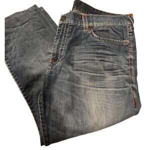 Relaxed Slim Men's Jeans Flap Pocket Stretch White Stitch Denim One Size